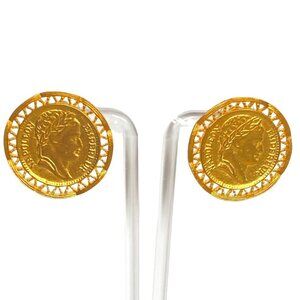 Vintage Napoleon Coin Earrings Gold Tone Textured Openwork Statement Jewelry